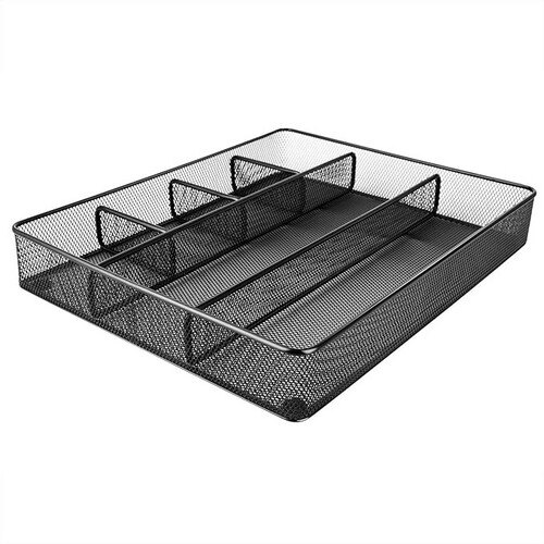 Basics Desk Drawer Organizer for Office and Home, Metal Mesh, Anti-Slip, 6 Compartments, Black