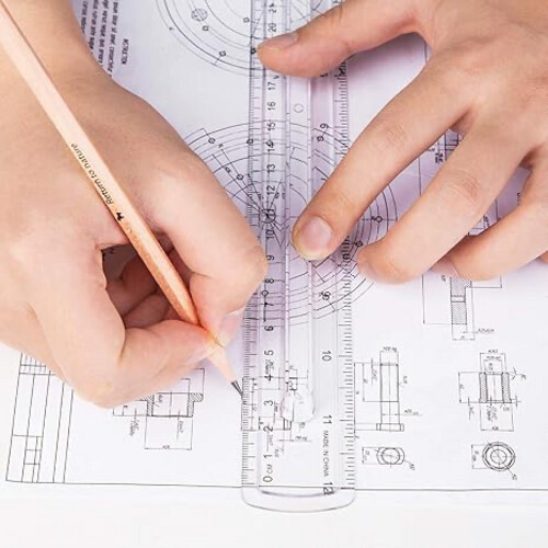 مسطرة بلاستيكية بتصميم 12 إنش مع مقبض للأصابع، عبوة من 4 قطع، شفافة