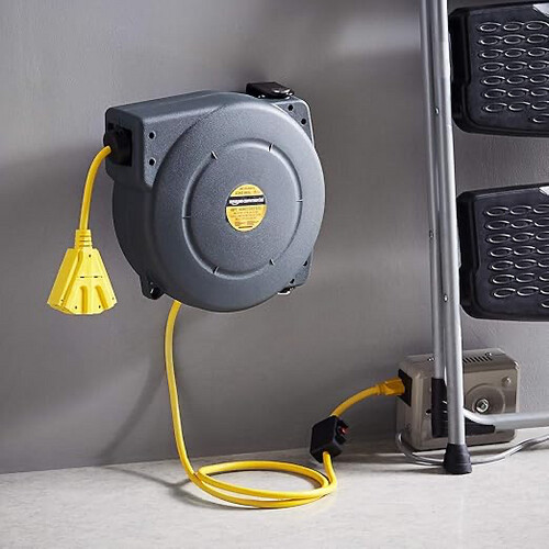 Cord Reel Retractable 14AWG x 40' Feet Industrial Grade 3C/SJT Cable with Triple Tap Connector Power