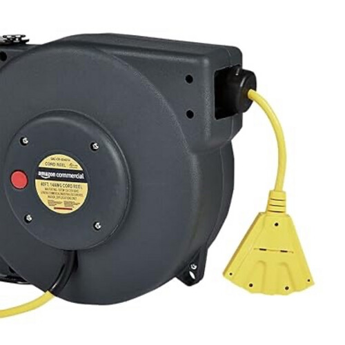 Cord Reel Retractable 14AWG x 40' Feet Industrial Grade 3C/SJT Cable with Triple Tap Connector Power