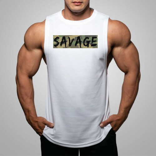 قميص أبيض بدون أكمام من Savage Muscle