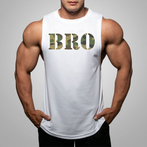 قميص أبيض بدون أكمام من BRO Muscle