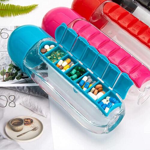 water bottle with pill organizer