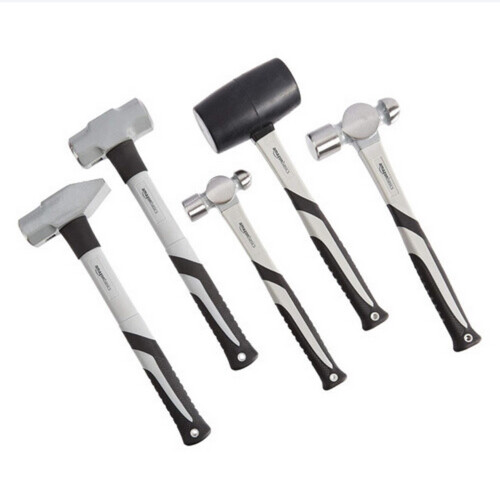 Amazon Basics Hammer Set - 5-Pieces, Shock-Absorbing Fiberglass Handle, Silver