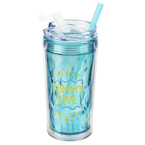 Water bottle cup with lid, leak-proof, for direct drinking, crystal design, plastic