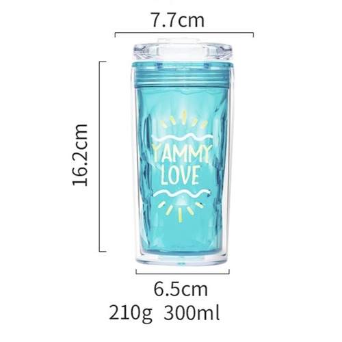 Water bottle cup with lid, leak-proof, for direct drinking, crystal design, plastic