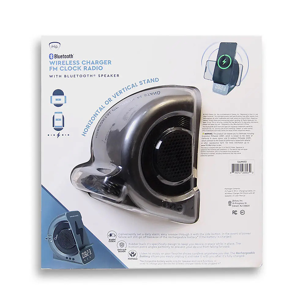 iHip SAM02 Wireless Charger FM Clock Radio Bluetooth Speaker