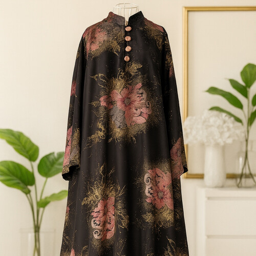 دراعة شيفون شتوي وردي