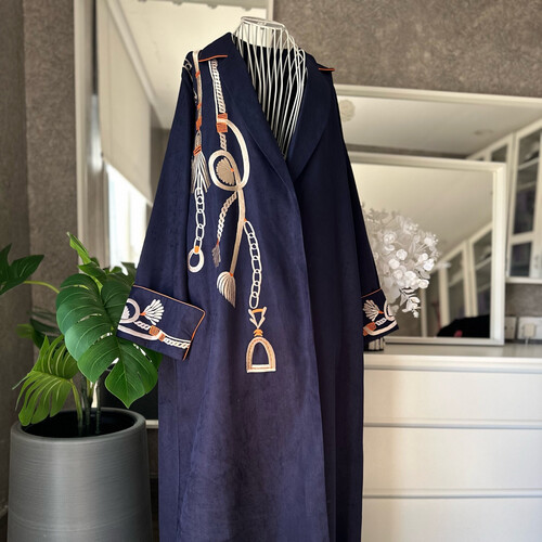 جاكيت طويل تطريز - ازرق غامق