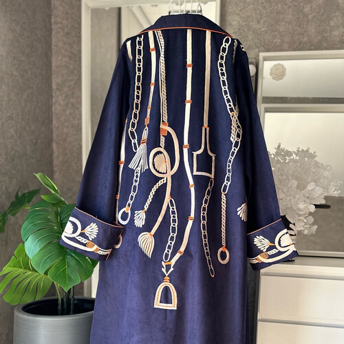جاكيت طويل تطريز - ازرق غامق