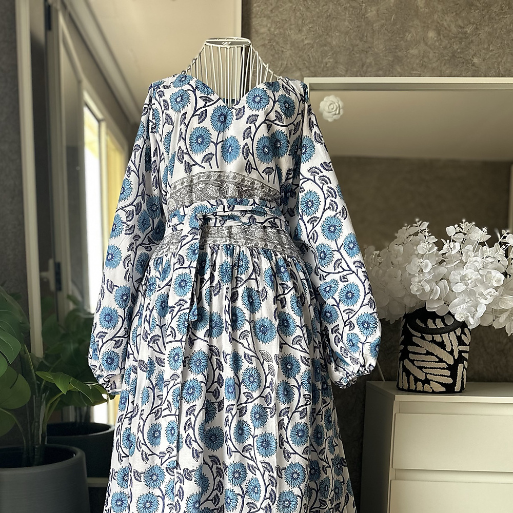 فستان كلوش قطن هندي ازرق