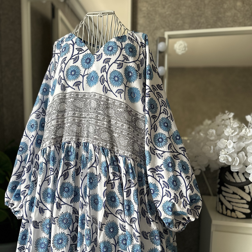 فستان كلوش قطن هندي ازرق