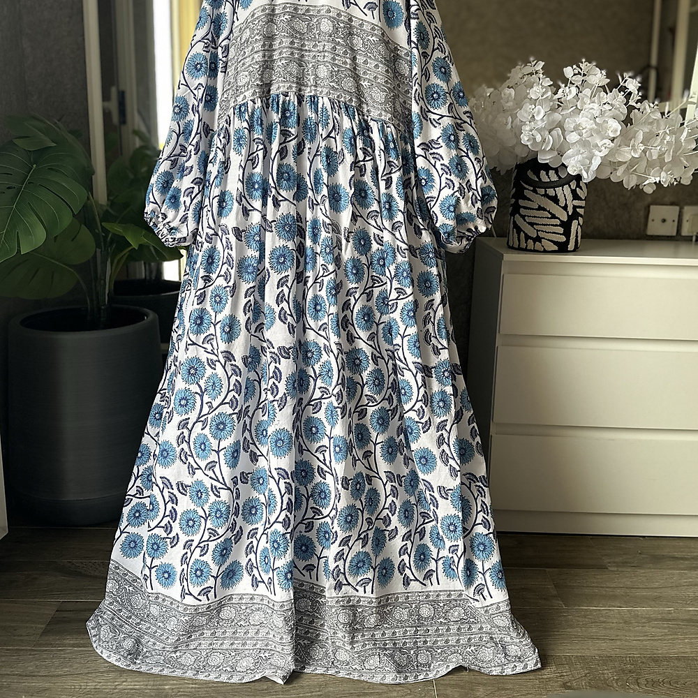 فستان كلوش قطن هندي ازرق