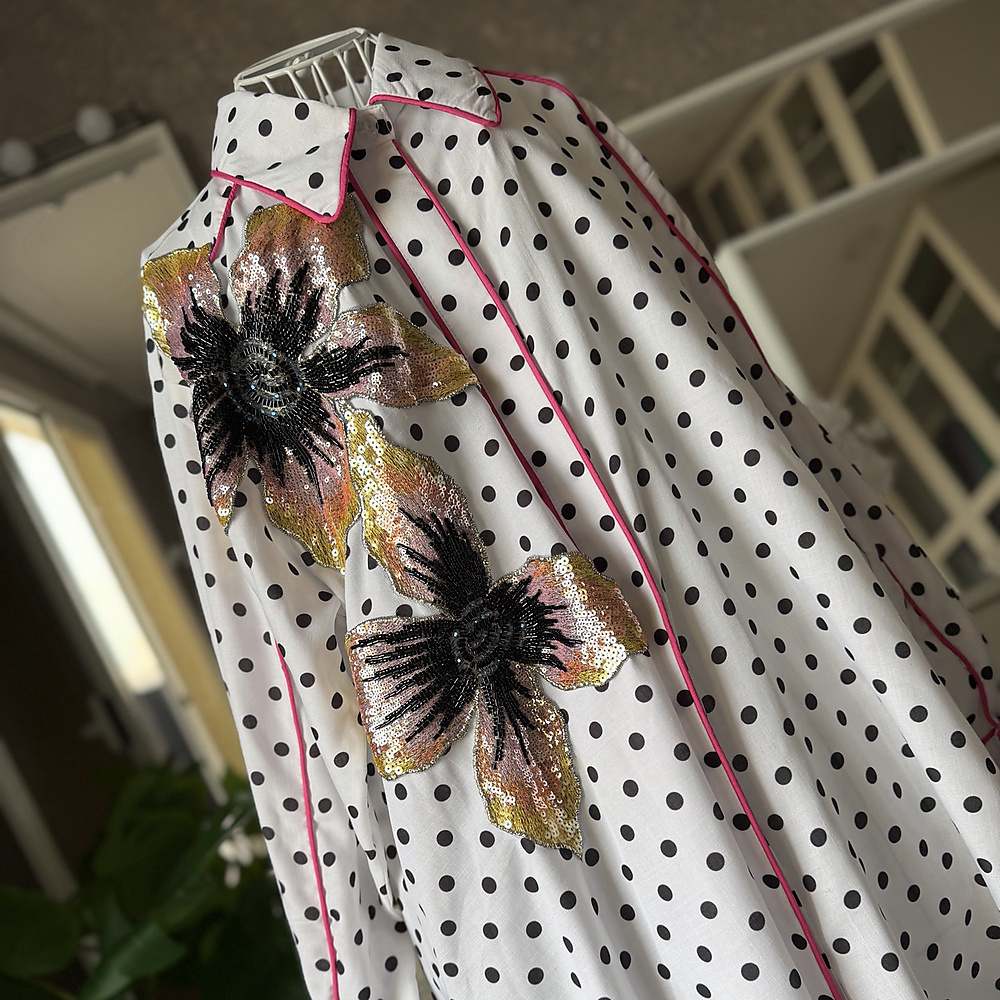 polka fower - fuschia  x white