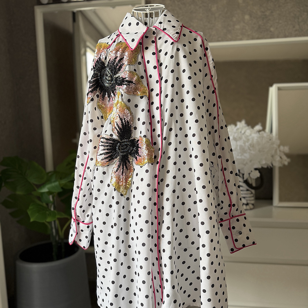 polka fower - fuschia  x white