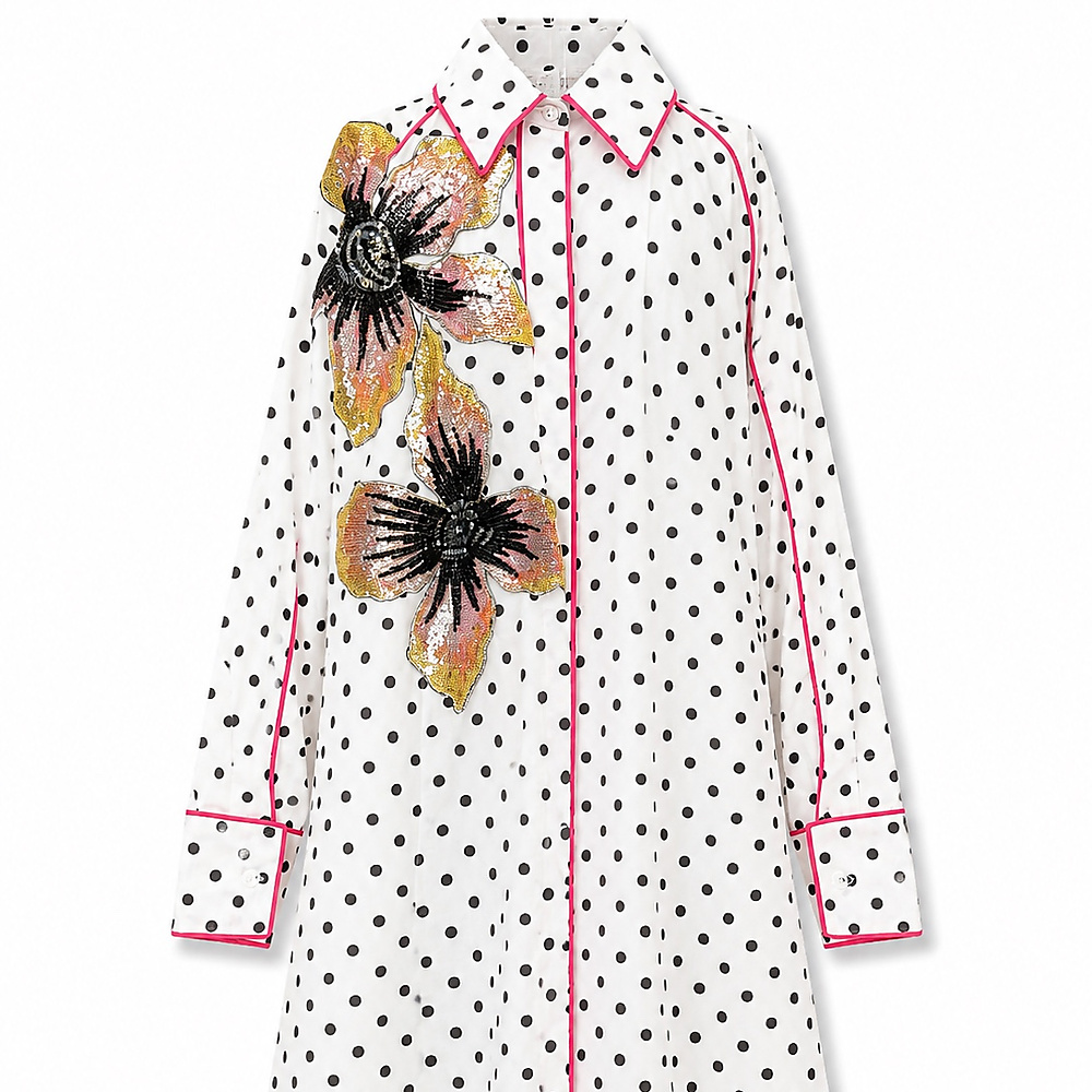 polka fower - fuschia  x white