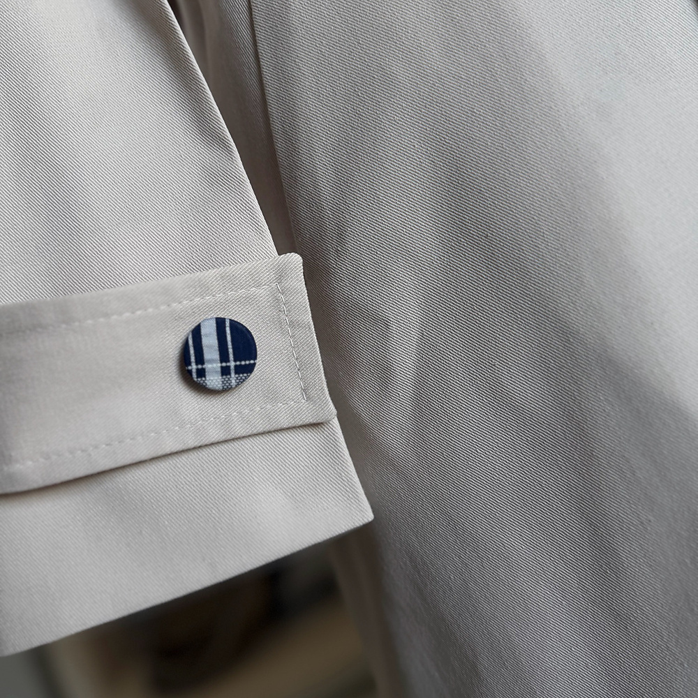 blue beige trench coat