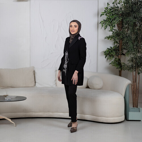 سترة بليزر مزينة بأحجار زهور ثلاثية الأبعاد