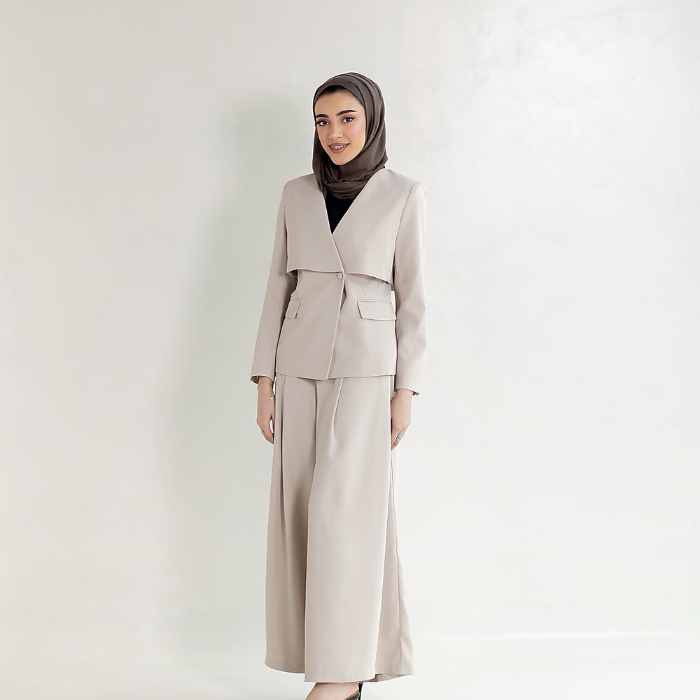 طقم مكون من قطعتين فضفاض سادة للنساء