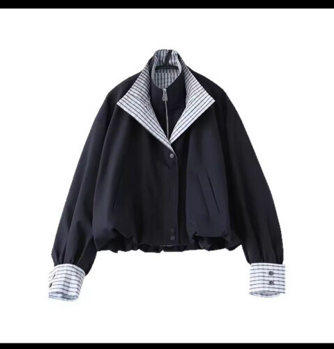 معطف قصير من قطعتين، بياقة مزدوجة، منقوش، بتصميم أنيق