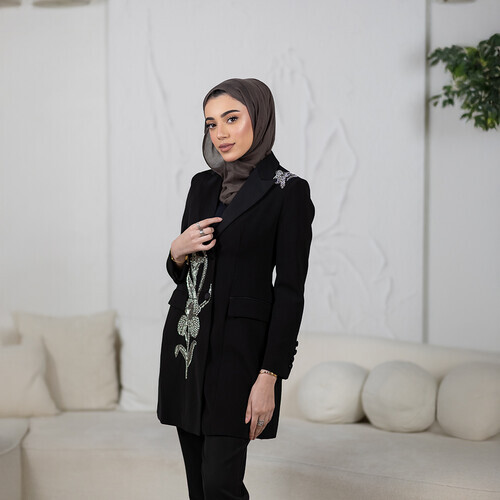 سترة بليزر مزينة بأحجار زهور ثلاثية الأبعاد