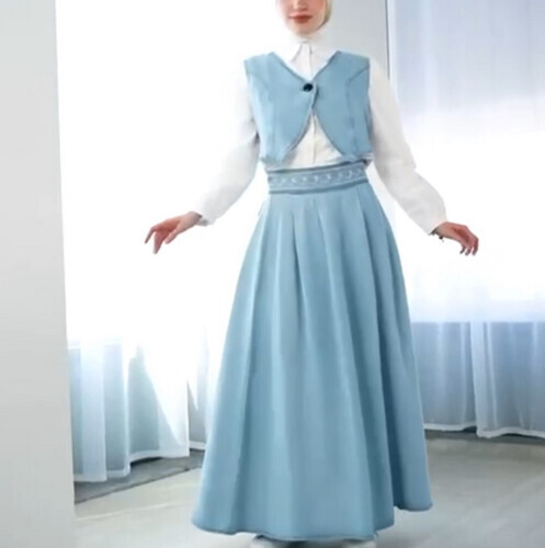 تنورة مع فيست جينزتنورة واسعة أنيقة مع فيست جينز قصير لإطلالة عصرية محتشمة ومميزة