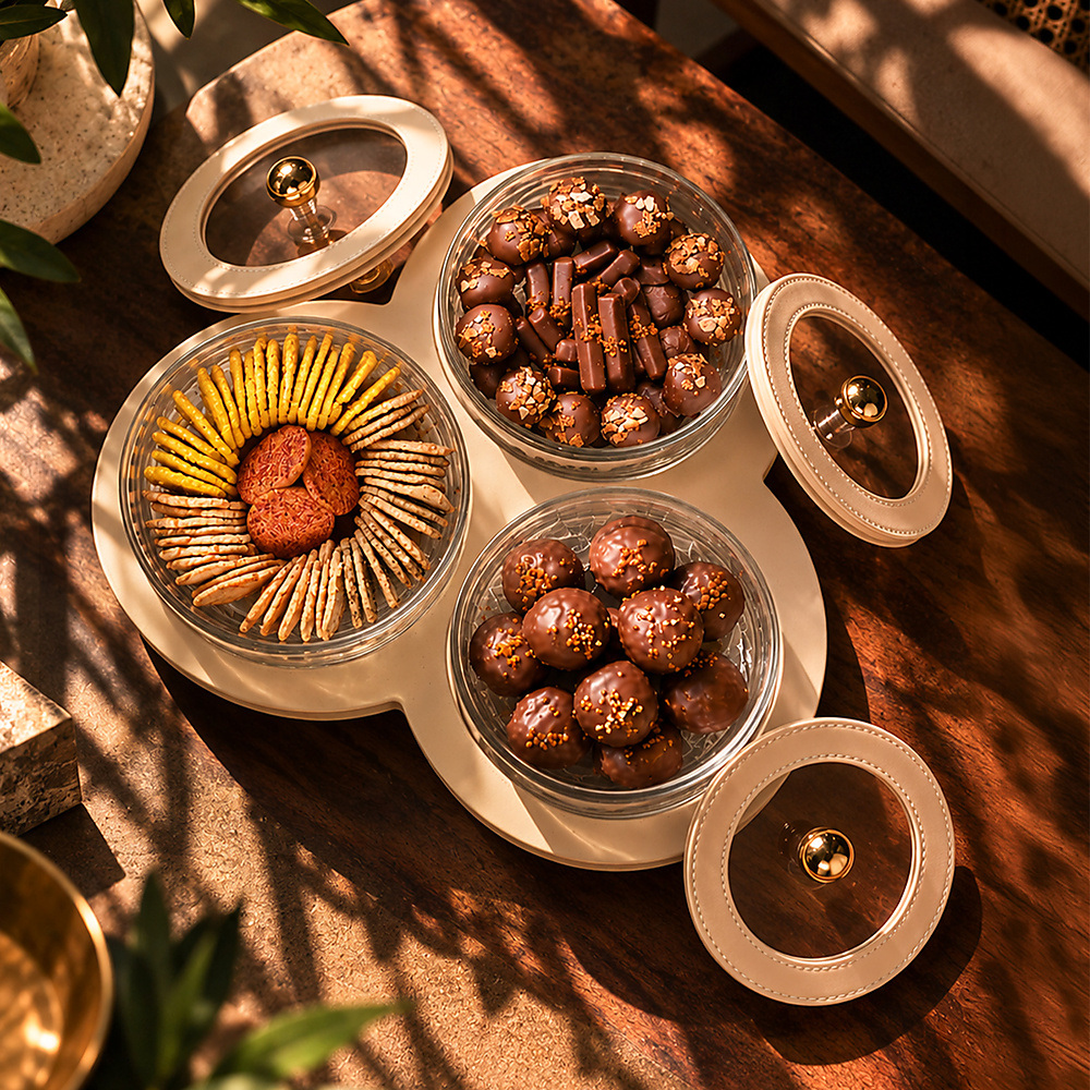 صينية جلد مبطنة فاخرة