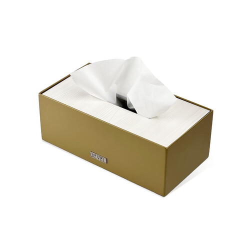 Tissue Box - Brass & Off-White Wooden Lid