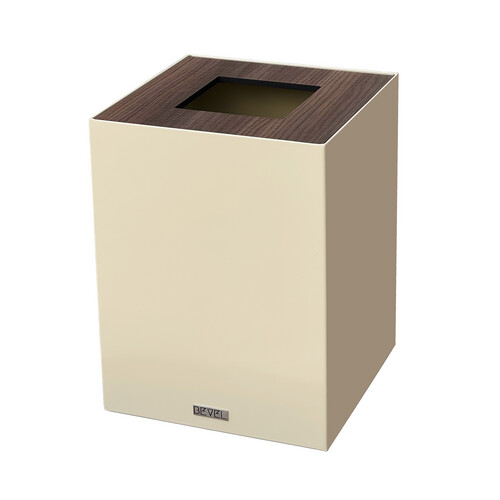 Waste Bin -  Beige & Dark Brown Wooden Lid