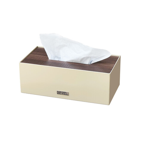 Tissue Box - Beige & Dark Brown Wooden Lid