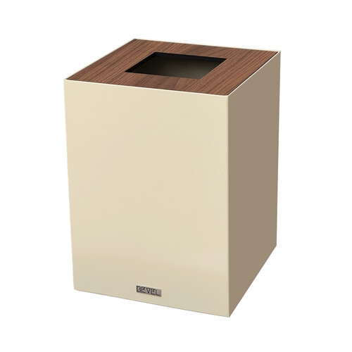Waste Bin -  Beige & Medium Brown Wooden Lid