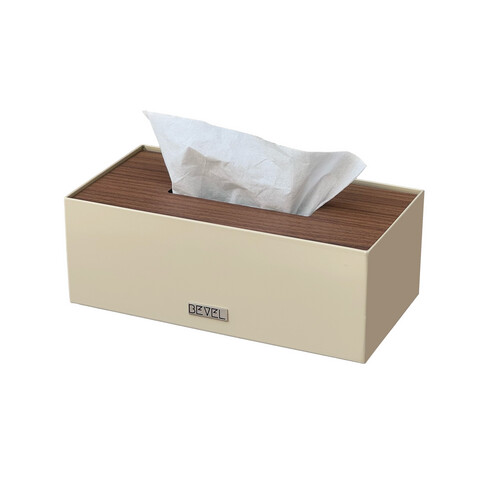 Tissue Box - Beige & Medium Brown Wooden Lid