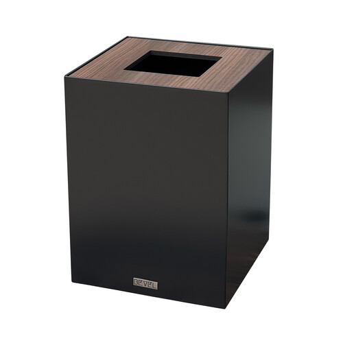 Waste Bin -  Black & Dark Brown Wooden Lid