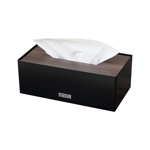 Tissue Box - Black & Dark Brown Wooden Lid