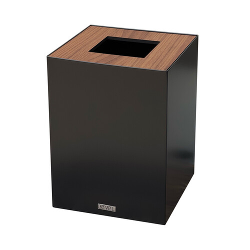 Waste Bin -  Black & Medium Brown Wooden Lid