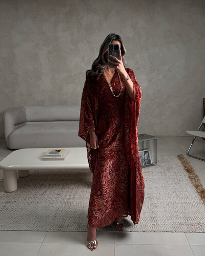 مخمل شيفون برتقالي مع حزام داخلي