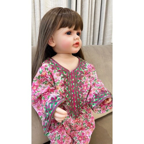 Pink baby girl embroidery overall