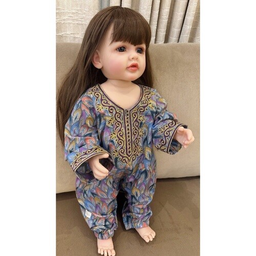 Blue purple embroidery girls overall