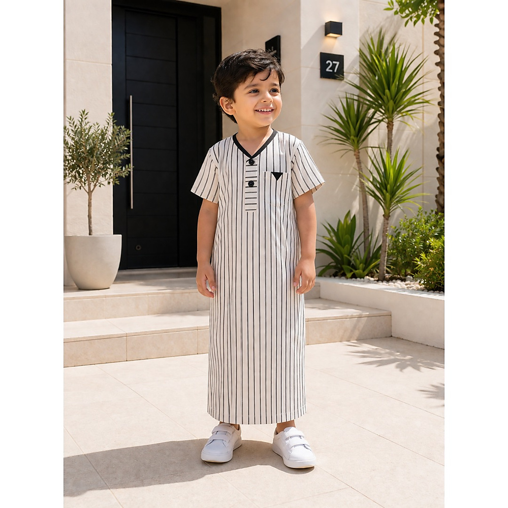 Design 1 - Off white black stripes cotton jalabiya