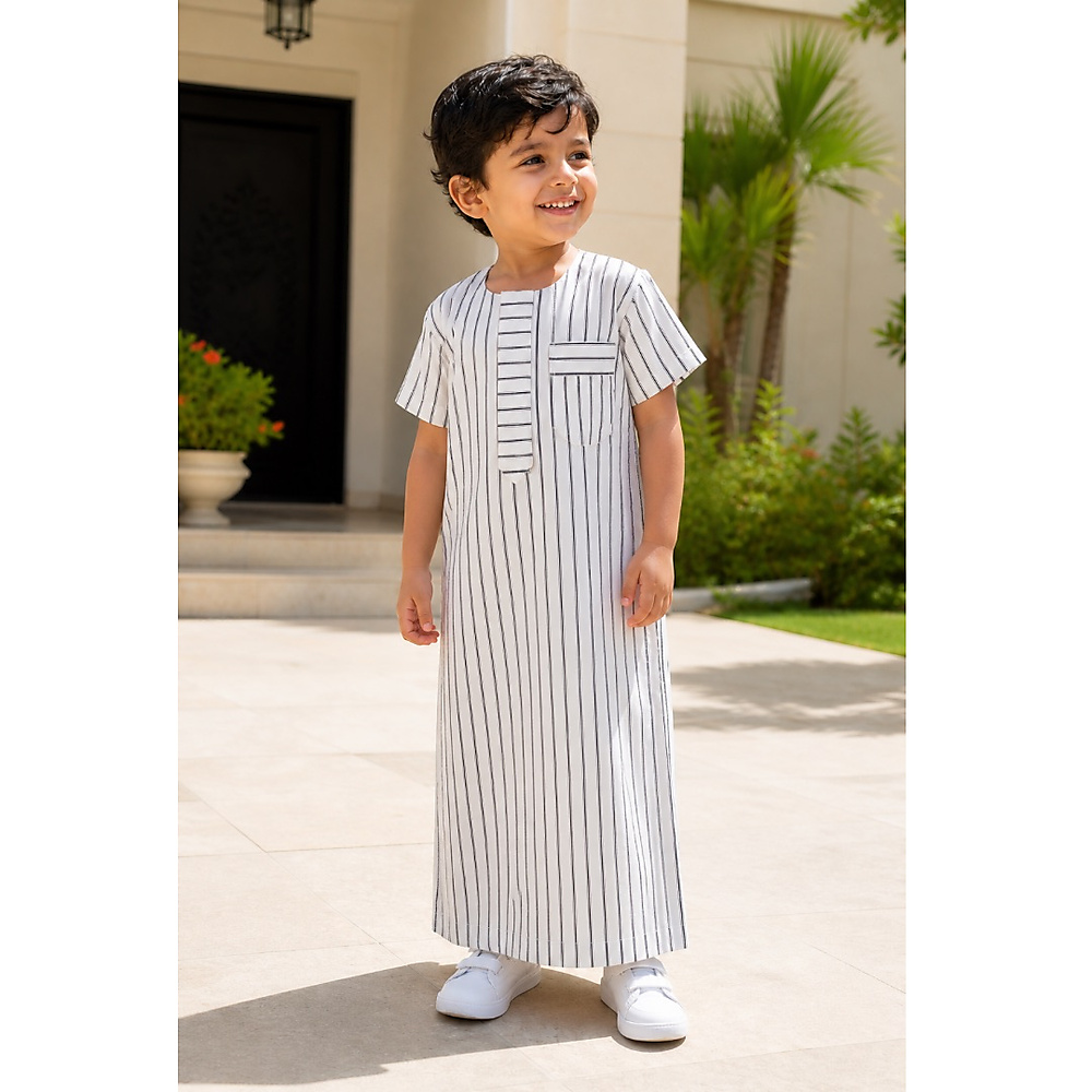 Design 2 - Off white black stripes cotton jalabiya