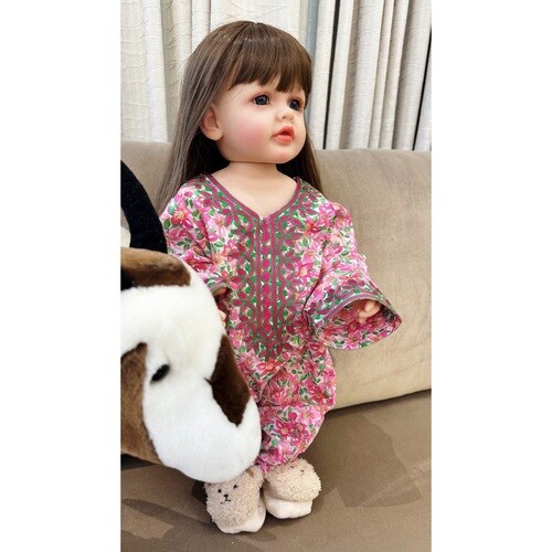 Pink baby girl embroidery overall