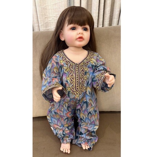 Blue purple embroidery girls overall