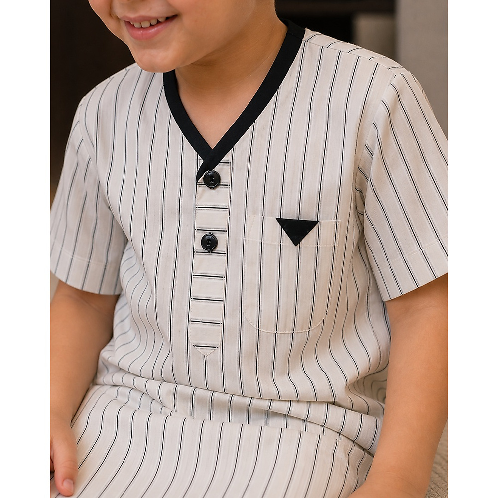 Design 1 - Off white black stripes cotton jalabiya