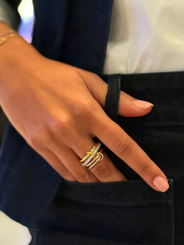 Connected mixed metals -ring with zircon