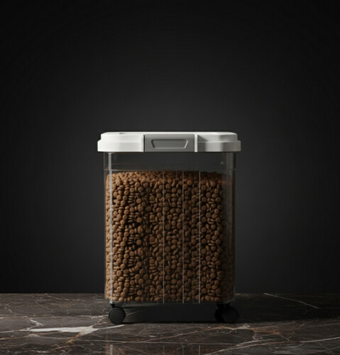 حاوية تخزين دراي فود بسعة 15 كجم مع عجلات – تصميم شفاف محكم الإغلاق