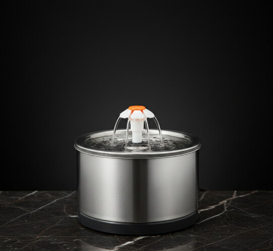 موزع مياه على شكل زهرة للقطط من الستانلس ستيل - رصاصي