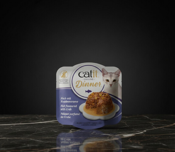 عشاء السمك للقطط بنكهة السلطعون واليقطين – 75 غرام، 6 قطع/علبة