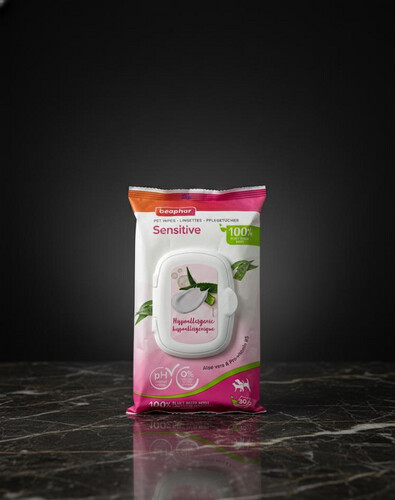 مناديل الحيوانات الأليفة للبشرة الحساسة من Beaphar – عناية لطيفة وآمنة (30 منديل)