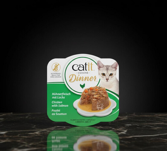 وجبة عشاء الدجاج مع السلمون والجزر للقطط من Catit – طعام رطب غني بالبروتين (75 جم × 6)