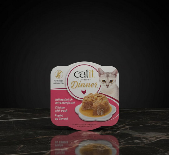 وجبة عشاء الدجاج مع البط والبطاطس للقطط من Catit – طعام رطب غني بالبروتين (75 جم × 6)